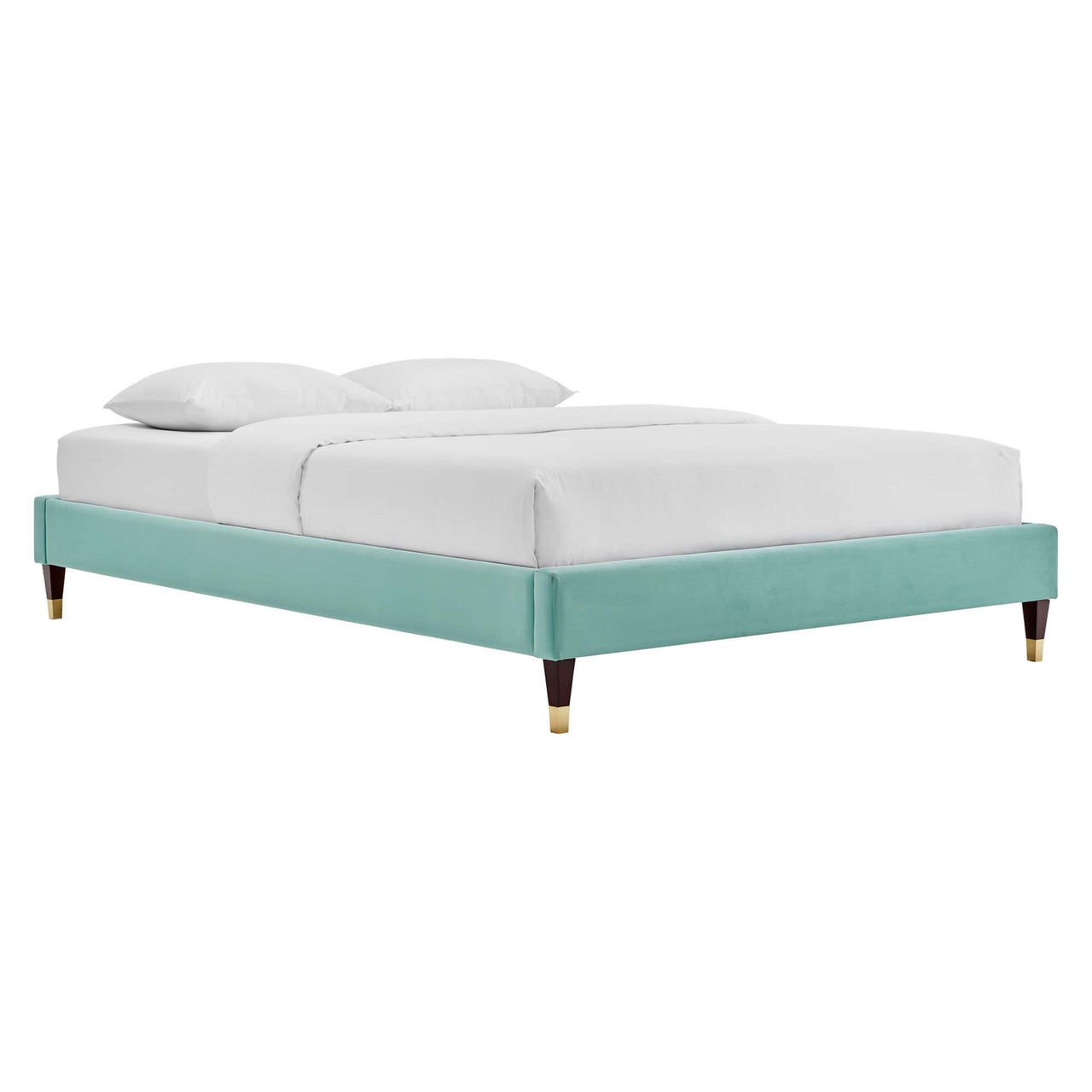 Riser Upholstered Velvet Full Platform Bed Frame, Mint