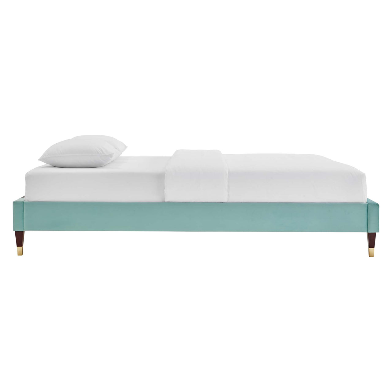Riser Upholstered Velvet Full Platform Bed Frame, Mint