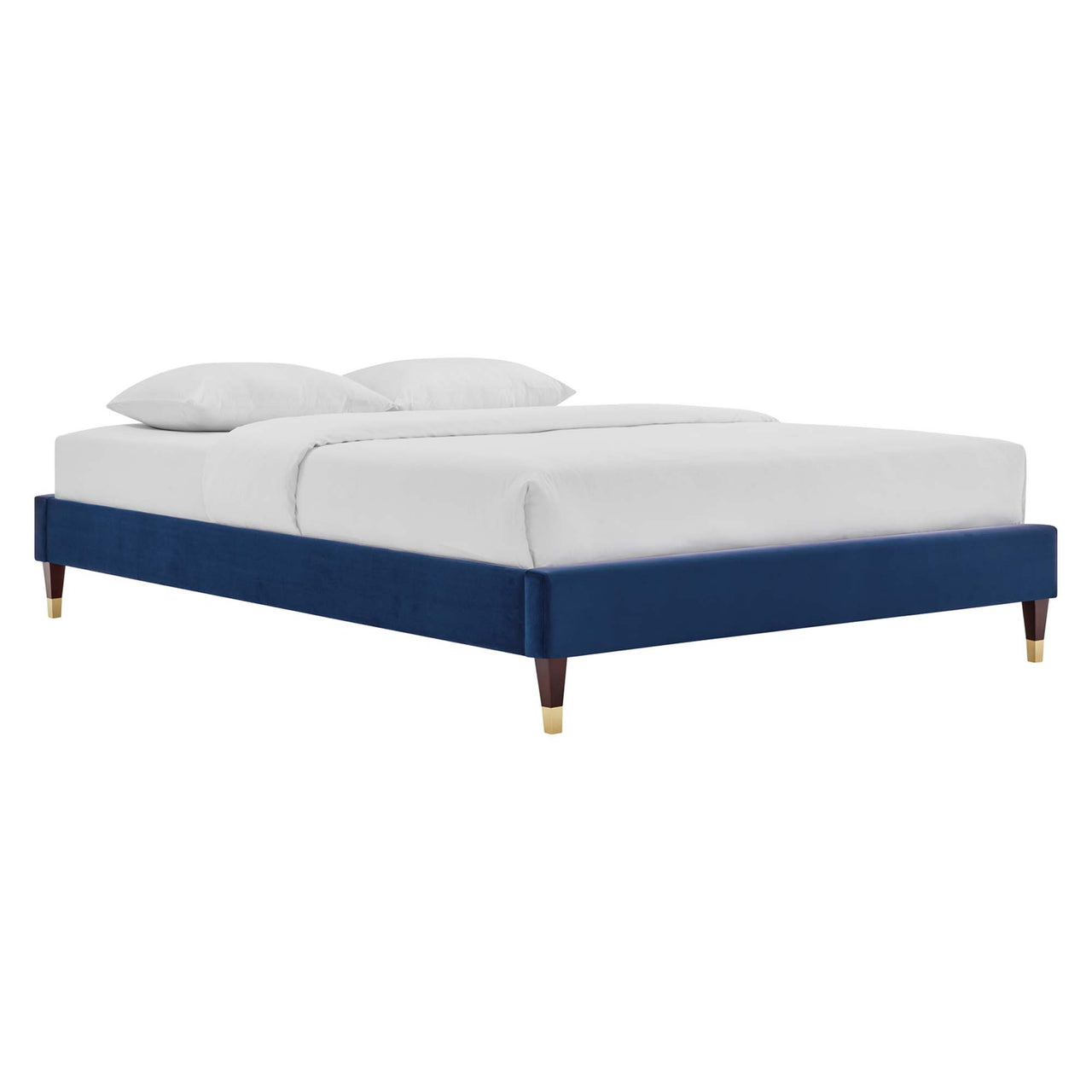 Riser Upholstered Velvet Full Platform Bed Frame, Navy