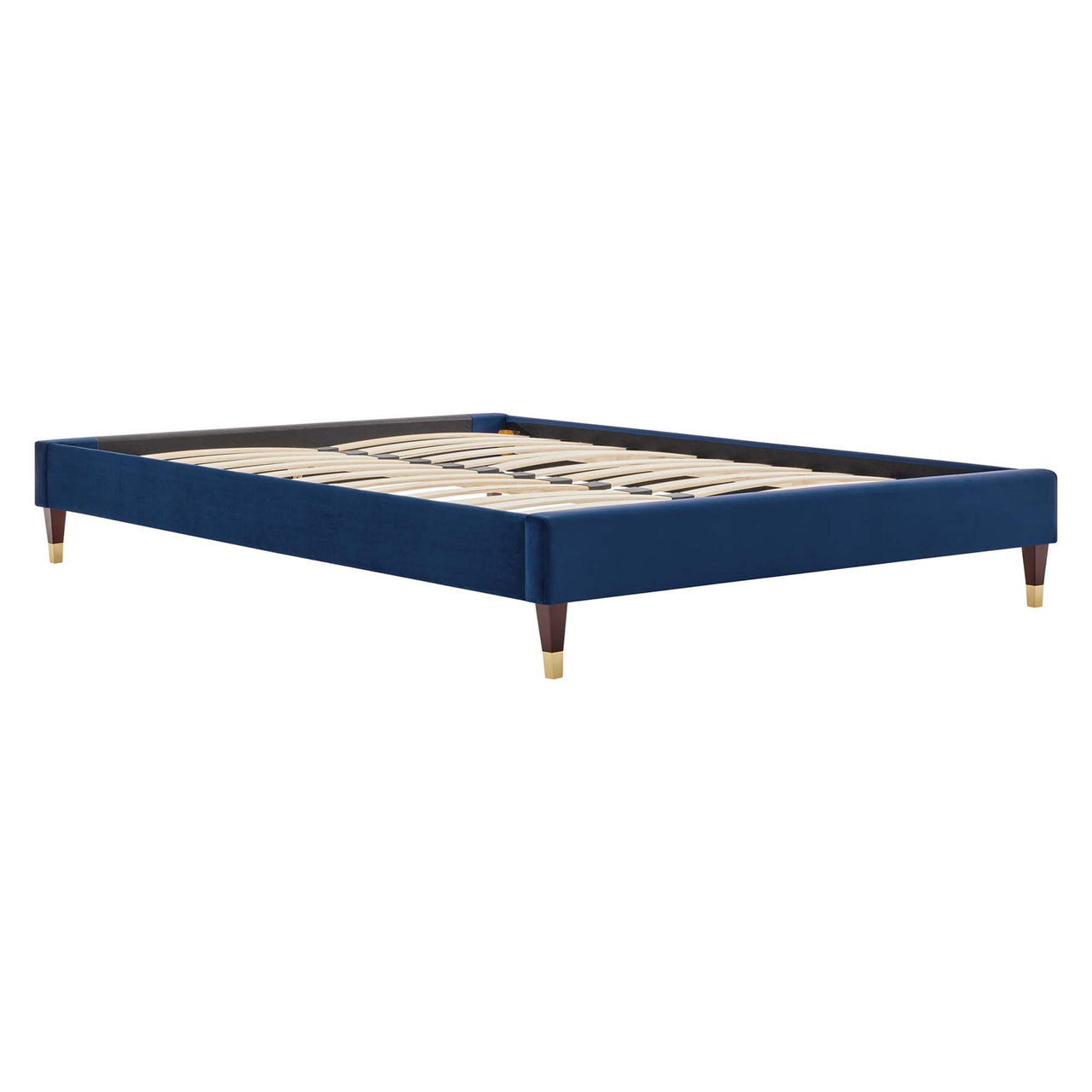 Riser Upholstered Velvet Full Platform Bed Frame, Navy
