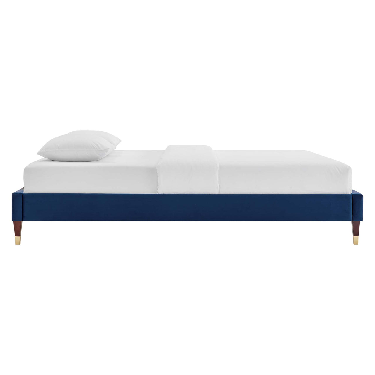 Riser Upholstered Velvet Full Platform Bed Frame, Navy