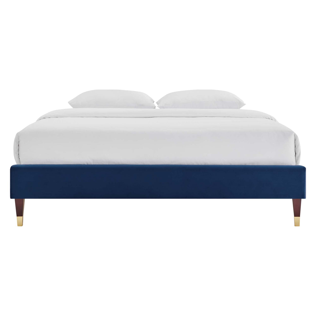 Riser Upholstered Velvet Full Platform Bed Frame, Navy