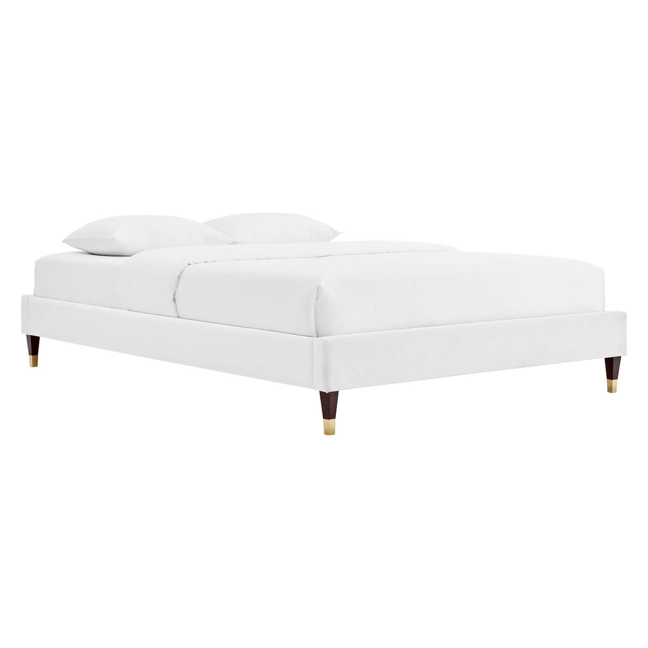 Riser Upholstered Velvet Full Platform Bed Frame, White