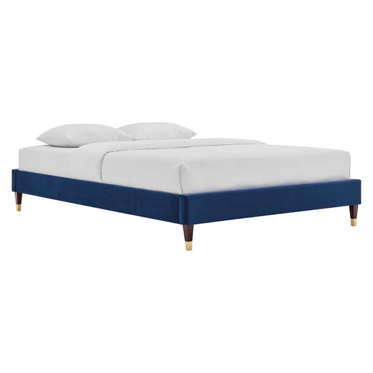 Riser Upholstered Velvet Queen Platform Bed Frame, Navy