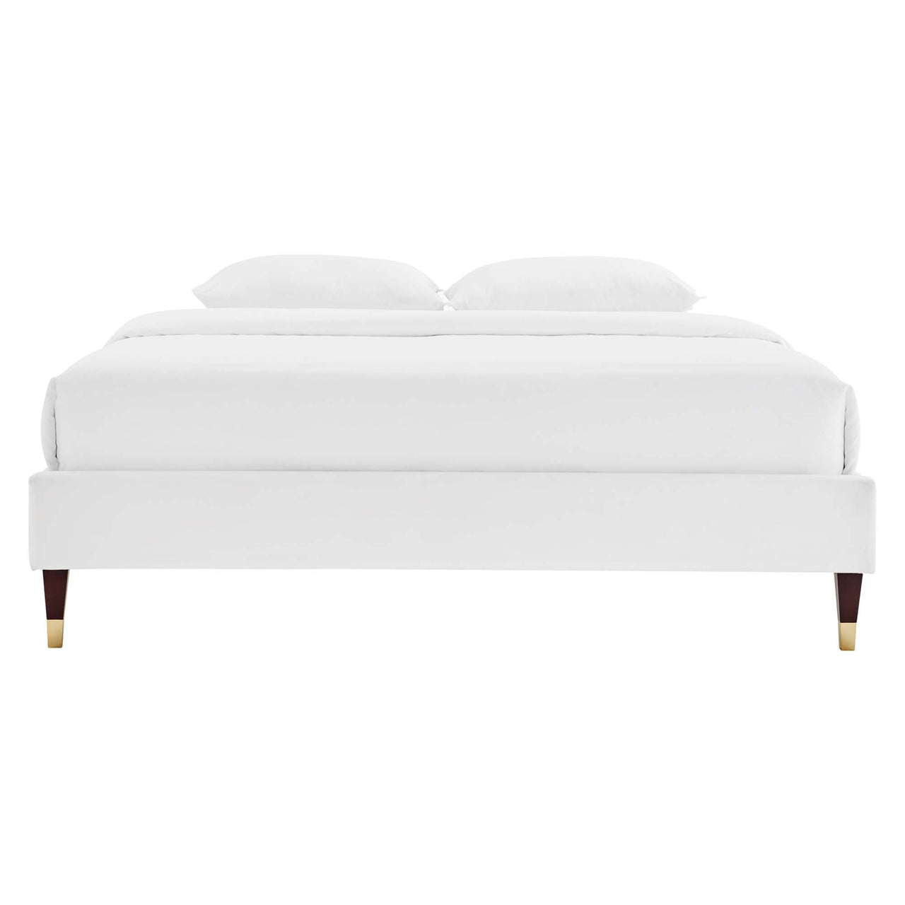 Riser Upholstered Velvet Queen Platform Bed Frame, White