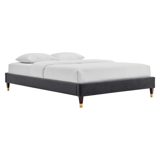 Riser Upholstered Velvet King Platform Bed Frame, Charcoal
