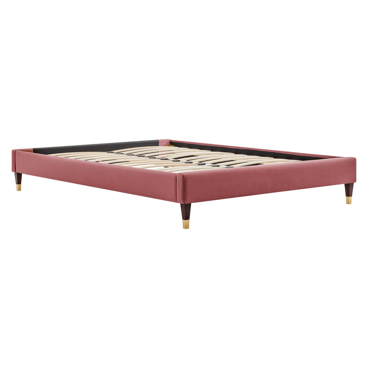 Riser Upholstered Velvet King Platform Bed Frame, Dusty Rose