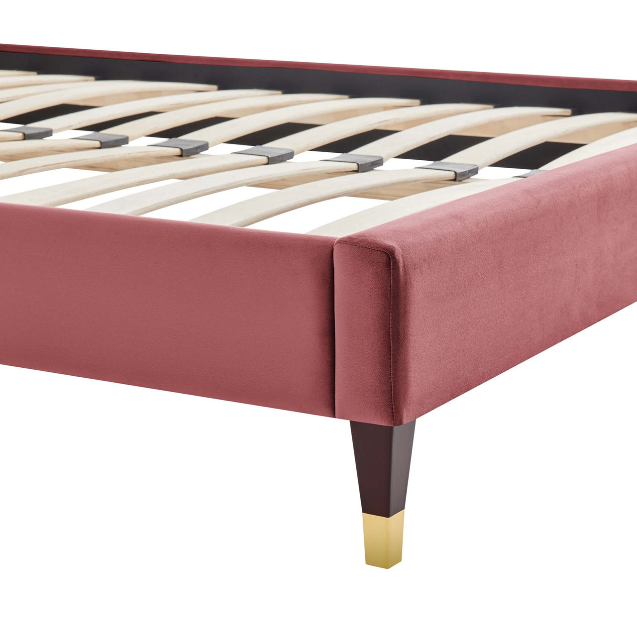 Riser Upholstered Velvet King Platform Bed Frame, Dusty Rose