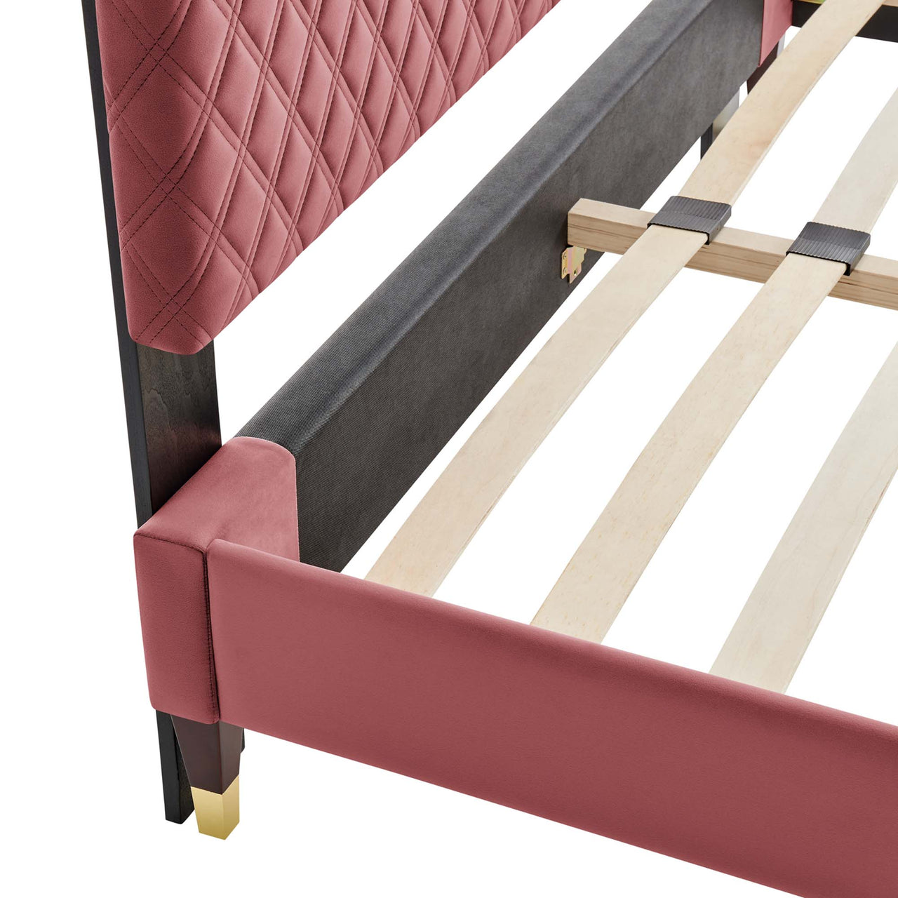 Riser Upholstered Velvet King Platform Bed Frame, Dusty Rose