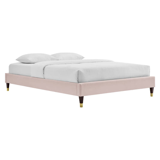 Riser Upholstered Velvet King Platform Bed Frame, Pink