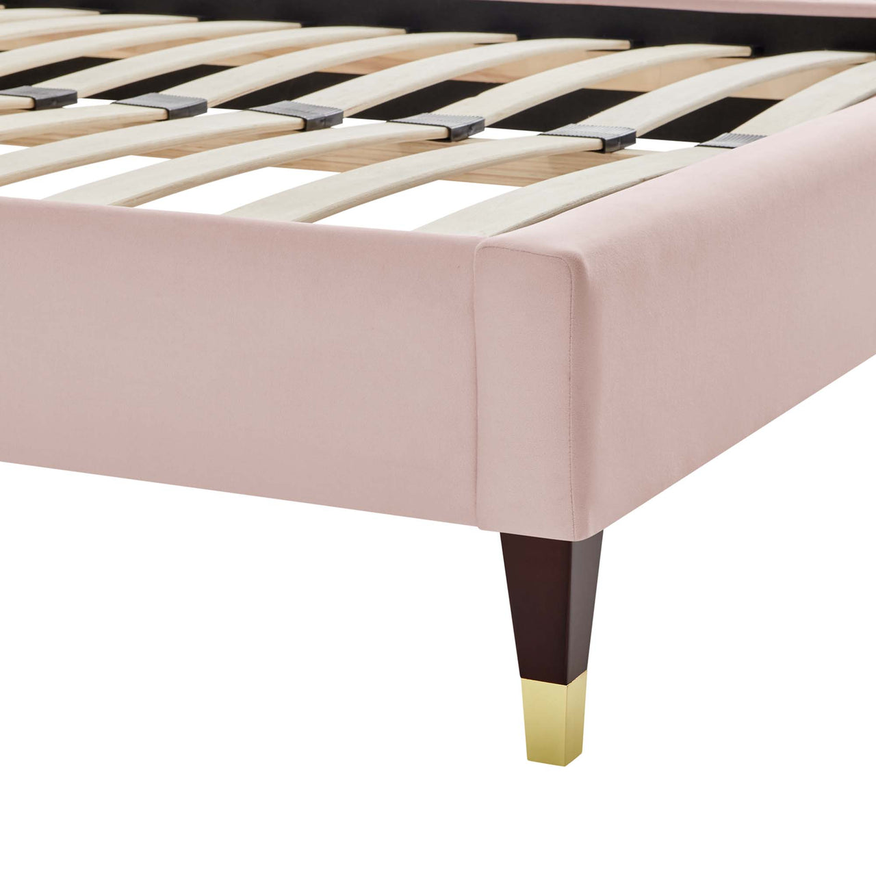 Riser Upholstered Velvet King Platform Bed Frame, Pink