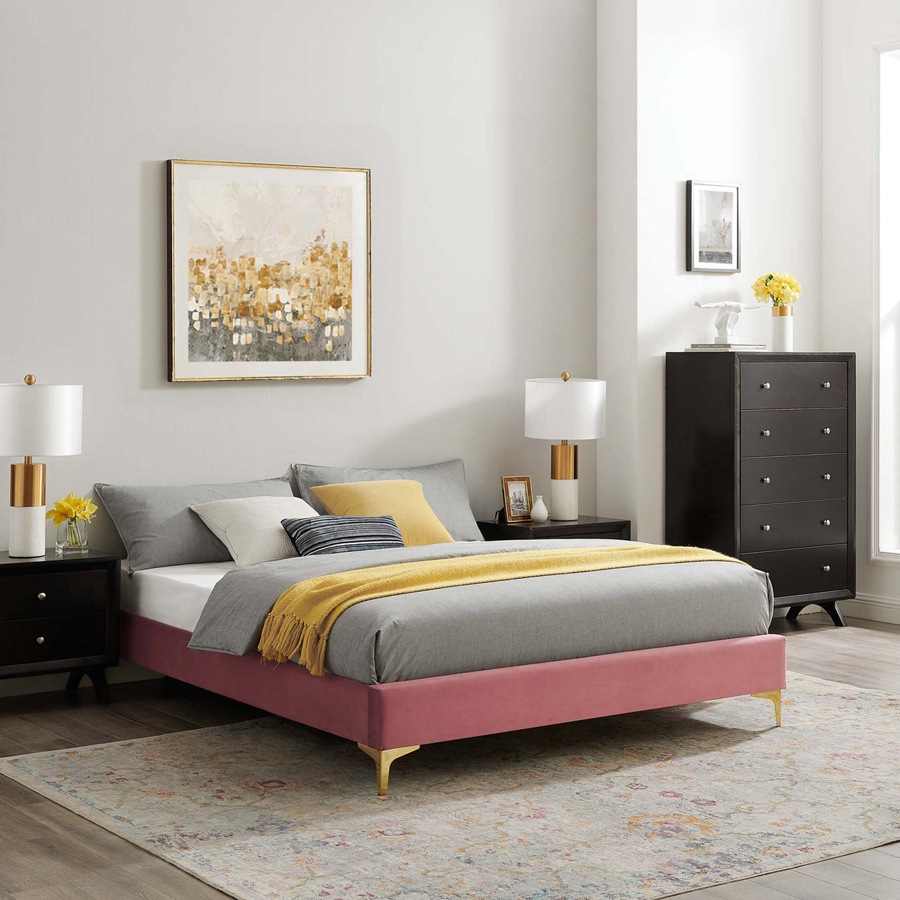 Valour Velvet Queen Bed Frame, Dusty Rose