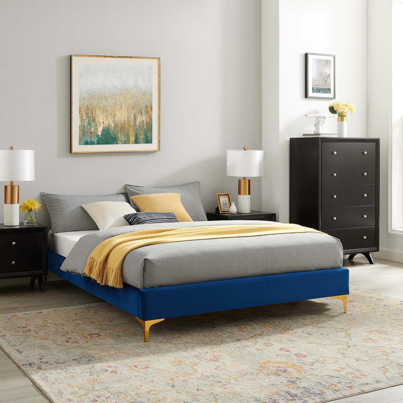Valour Velvet Queen Bed Frame, Navy