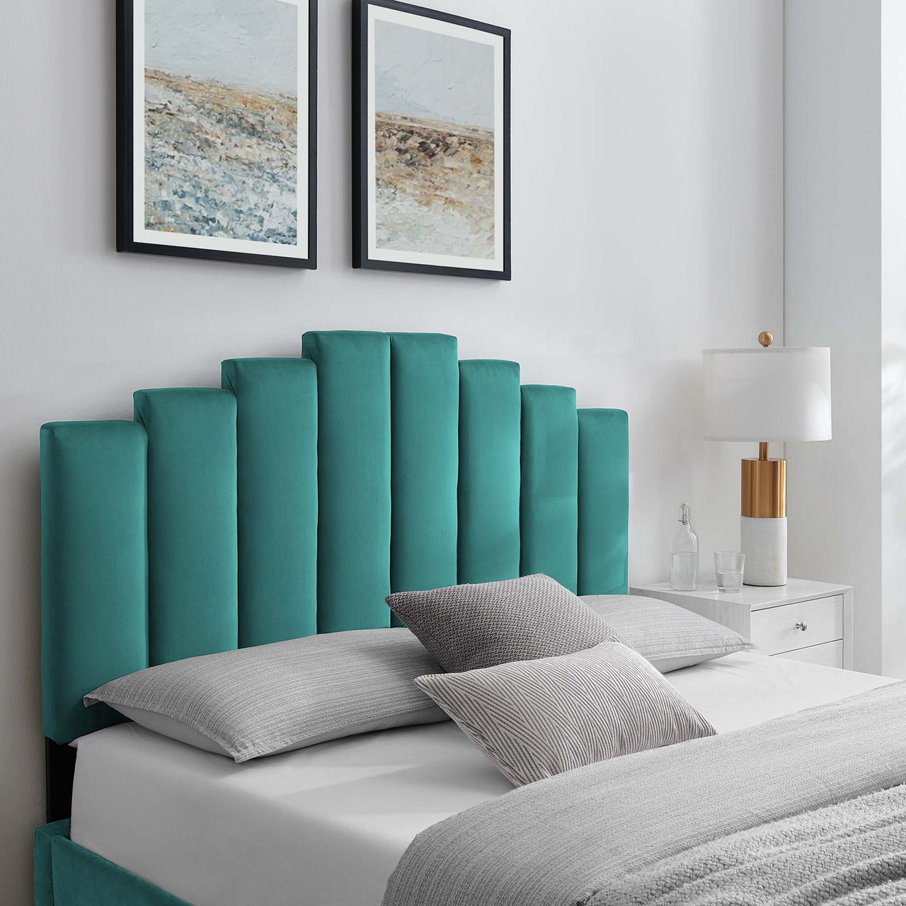 Vellara Upholstered Velvet Twin Headboard, Teal