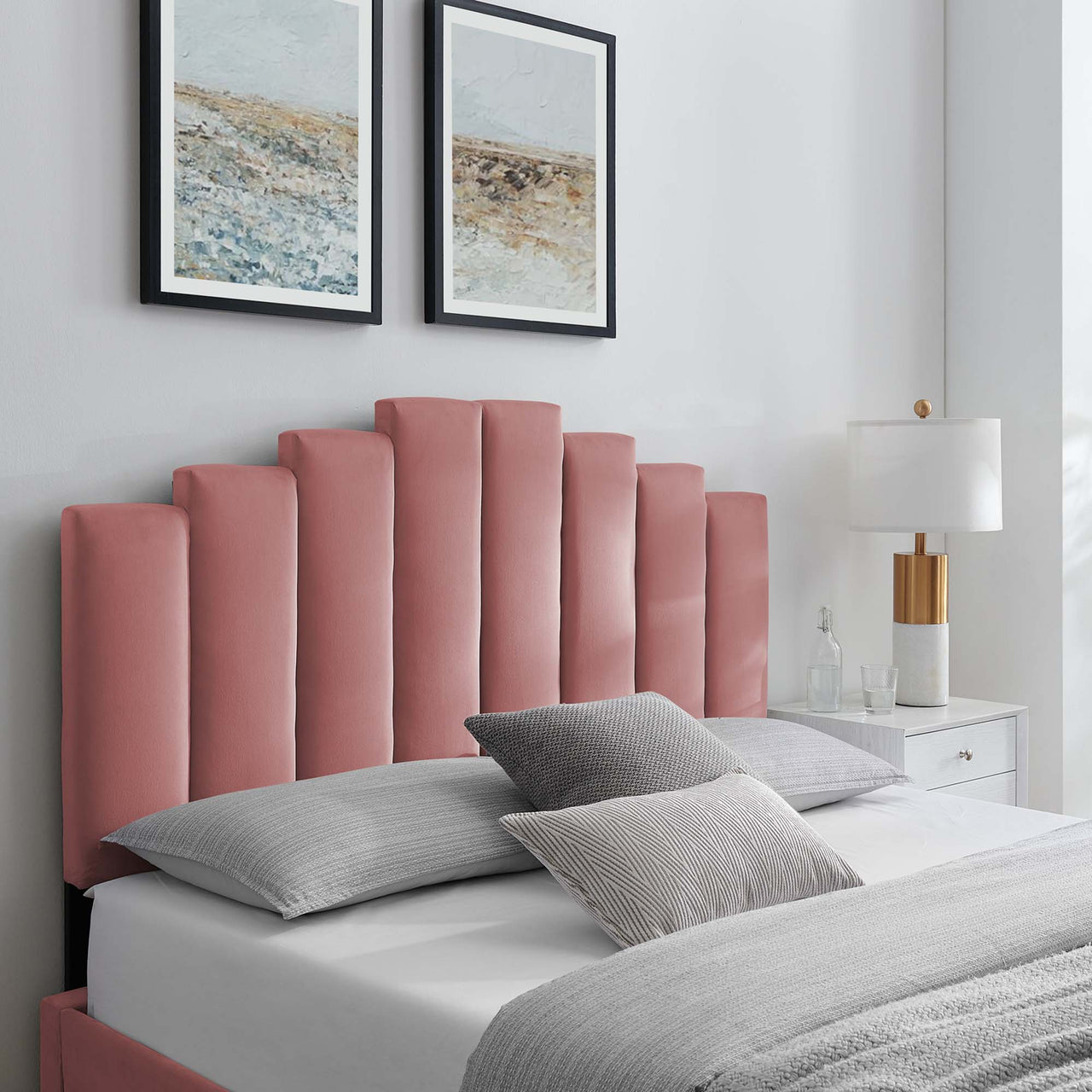 Vellara Upholstered Velvet King | California King Headboard, Dusty Rose
