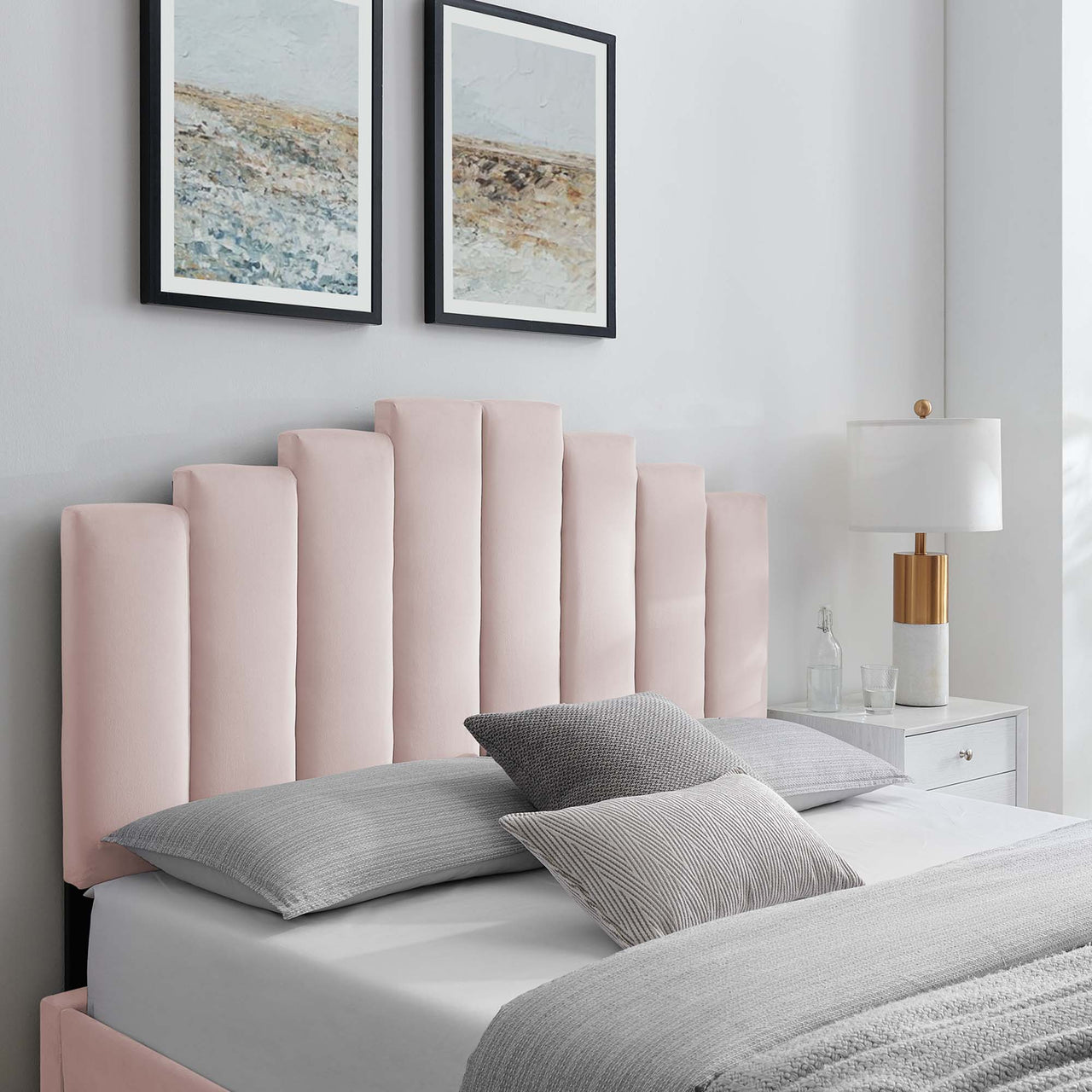 Vellara Upholstered Velvet King | California King Headboard, Pink