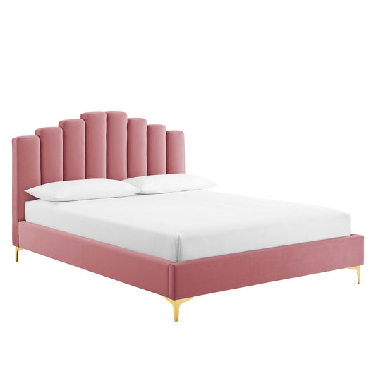 Ascension Upholstered Velvet Queen Platform Bed, Dusty Rose
