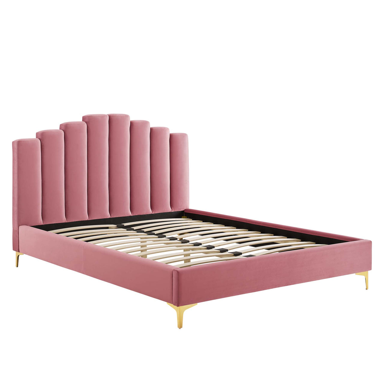 Ascension Upholstered Velvet Queen Platform Bed, Dusty Rose