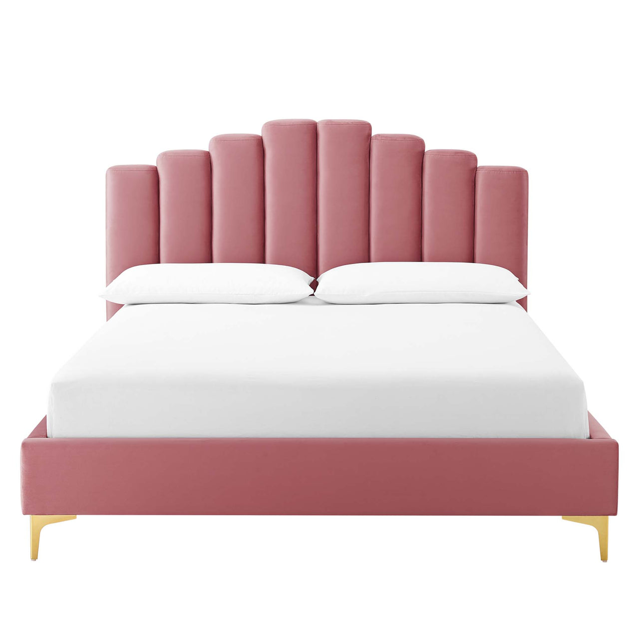 Ascension Upholstered Velvet Queen Platform Bed, Dusty Rose