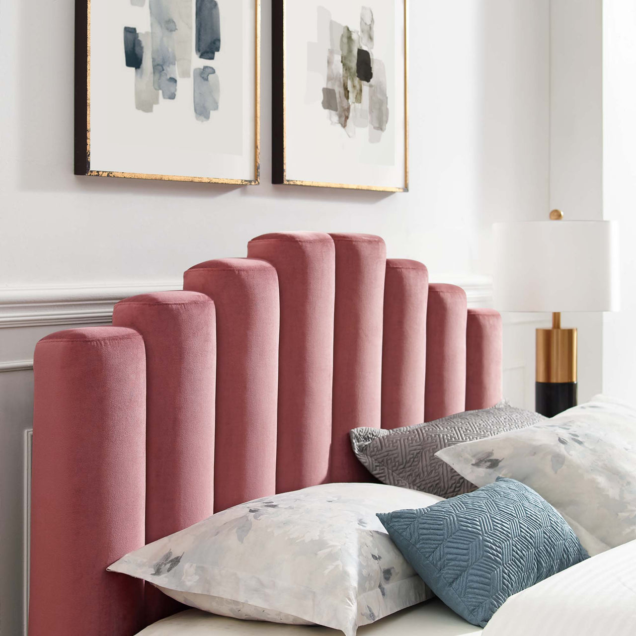 Ascension Upholstered Velvet Queen Platform Bed, Dusty Rose