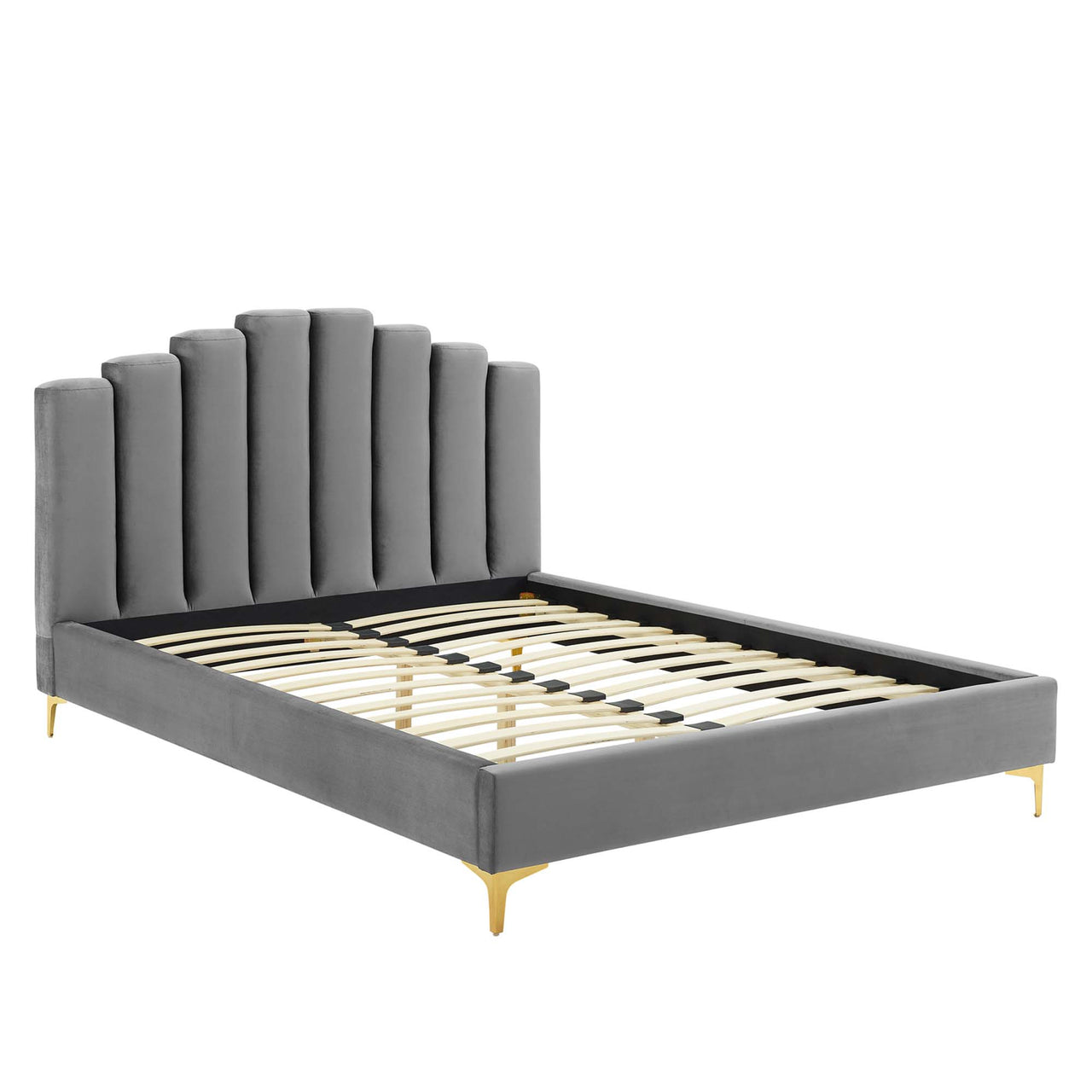 Ascension Upholstered Velvet Queen Platform Bed, Gray