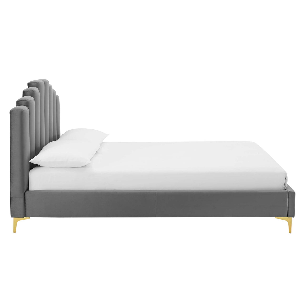Ascension Upholstered Velvet Queen Platform Bed, Gray