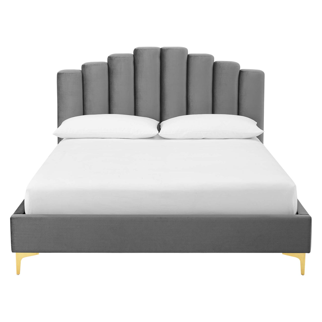 Ascension Upholstered Velvet Queen Platform Bed, Gray