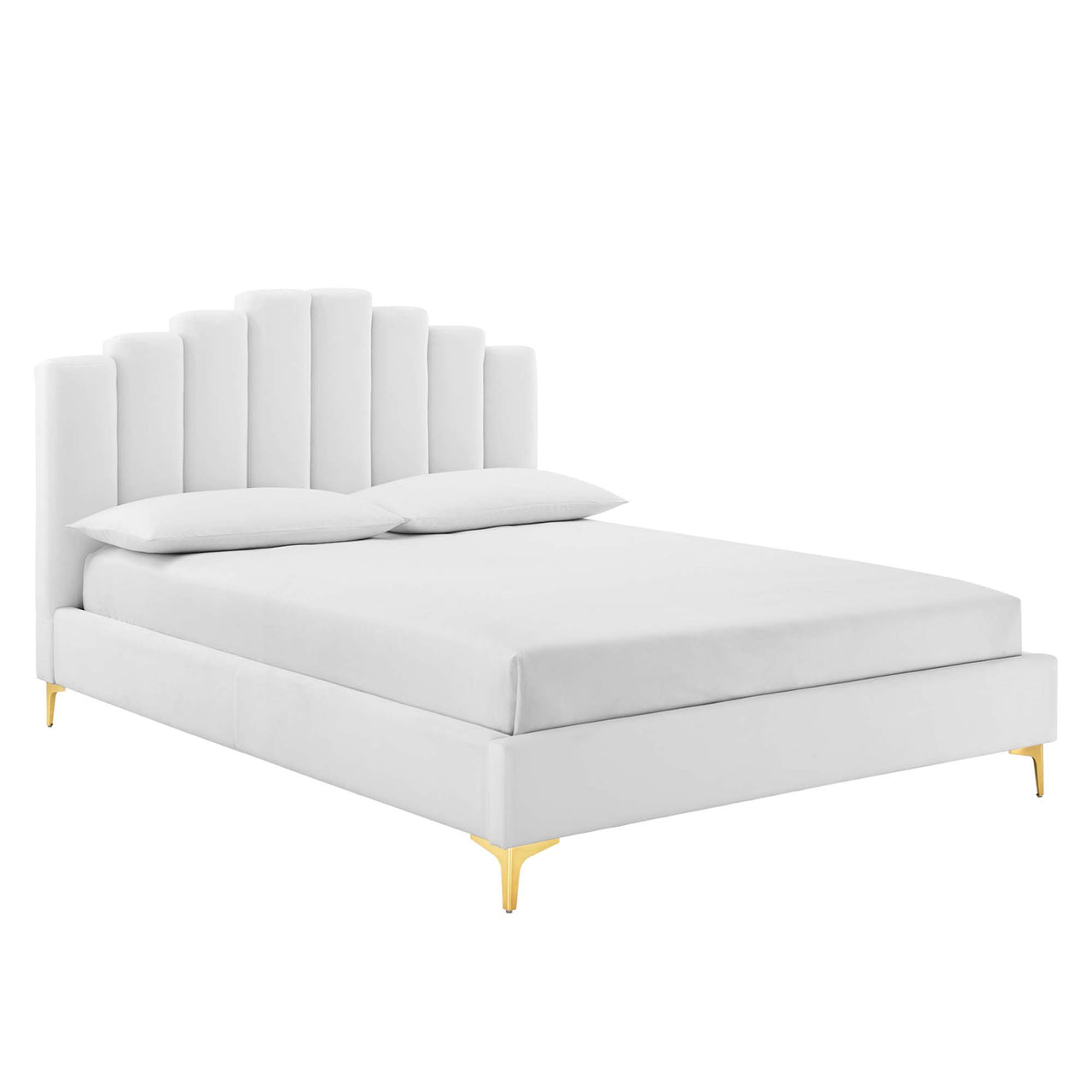 Ascension Upholstered Velvet Queen Platform Bed, White