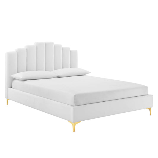 Ascension Upholstered Velvet Queen Platform Bed, White