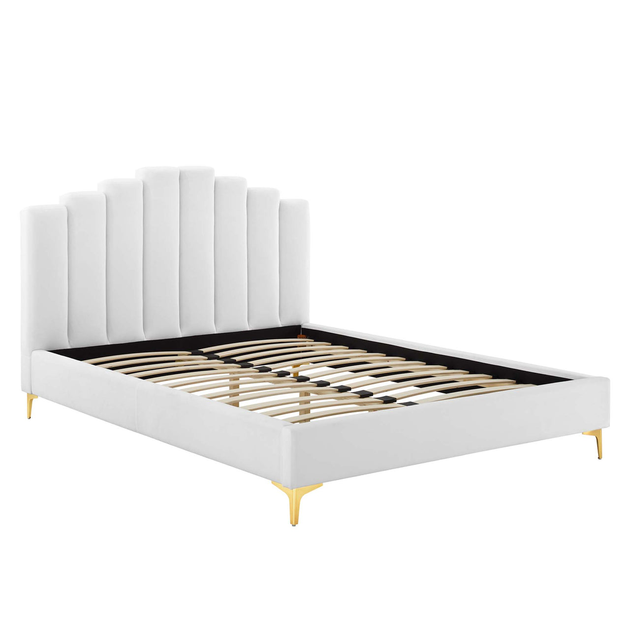 Ascension Upholstered Velvet Queen Platform Bed, White