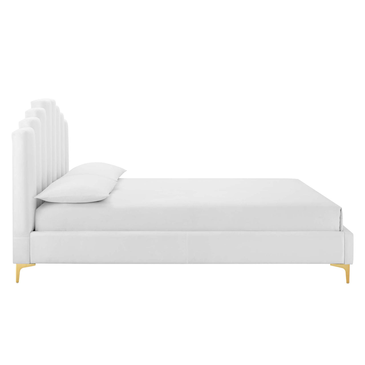 Ascension Upholstered Velvet Queen Platform Bed, White