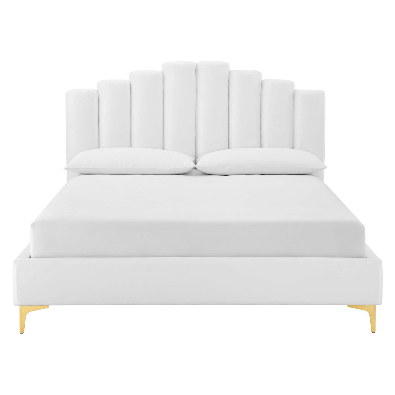 Ascension Upholstered Velvet Queen Platform Bed, White