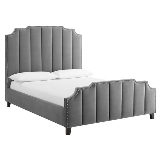 Avrienne Velvet Queen Platform Bed, Gray