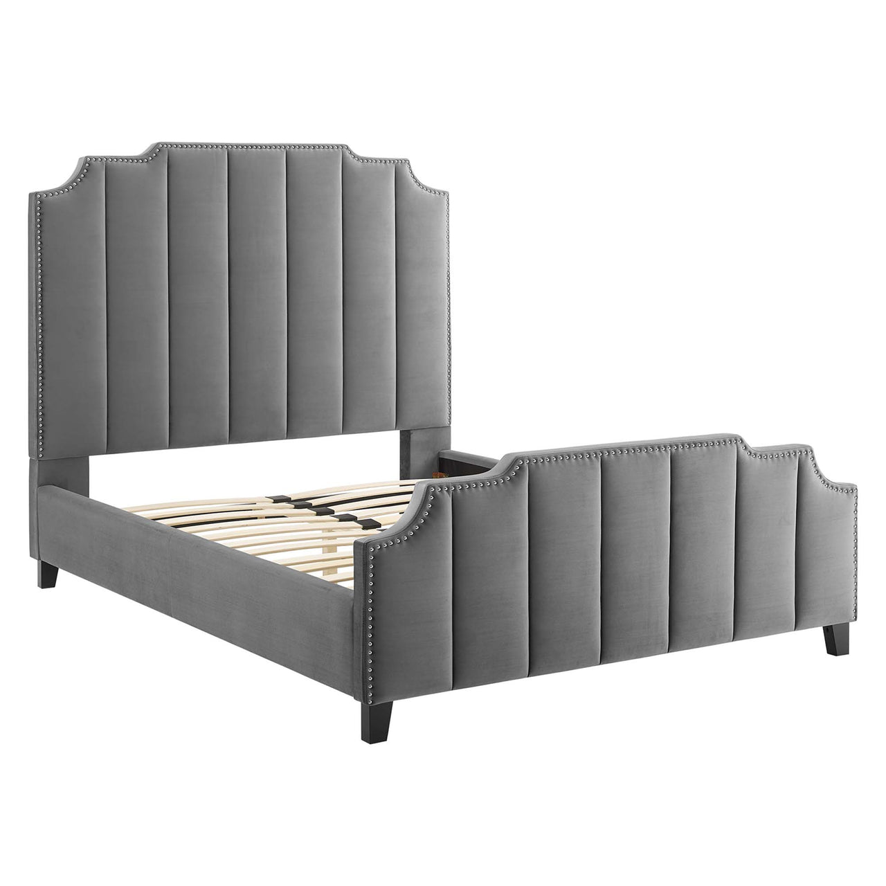 Avrienne Velvet Queen Platform Bed, Gray