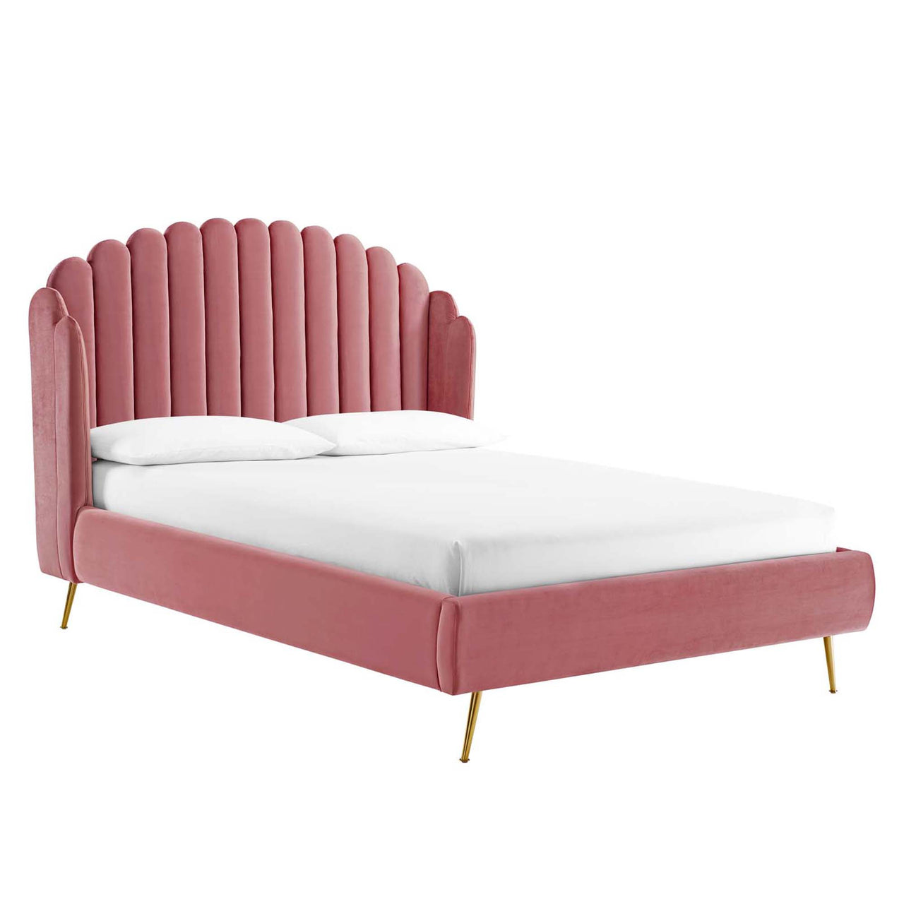 Peacock Upholstered Velvet Bed, Dusty Rose