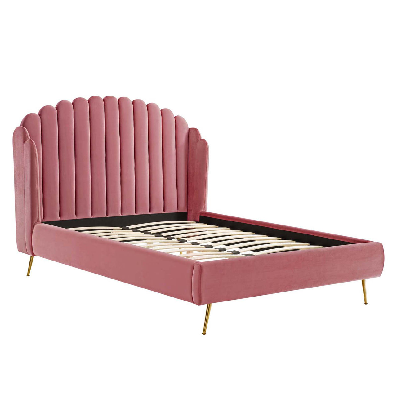 Peacock Upholstered Velvet Bed, Dusty Rose