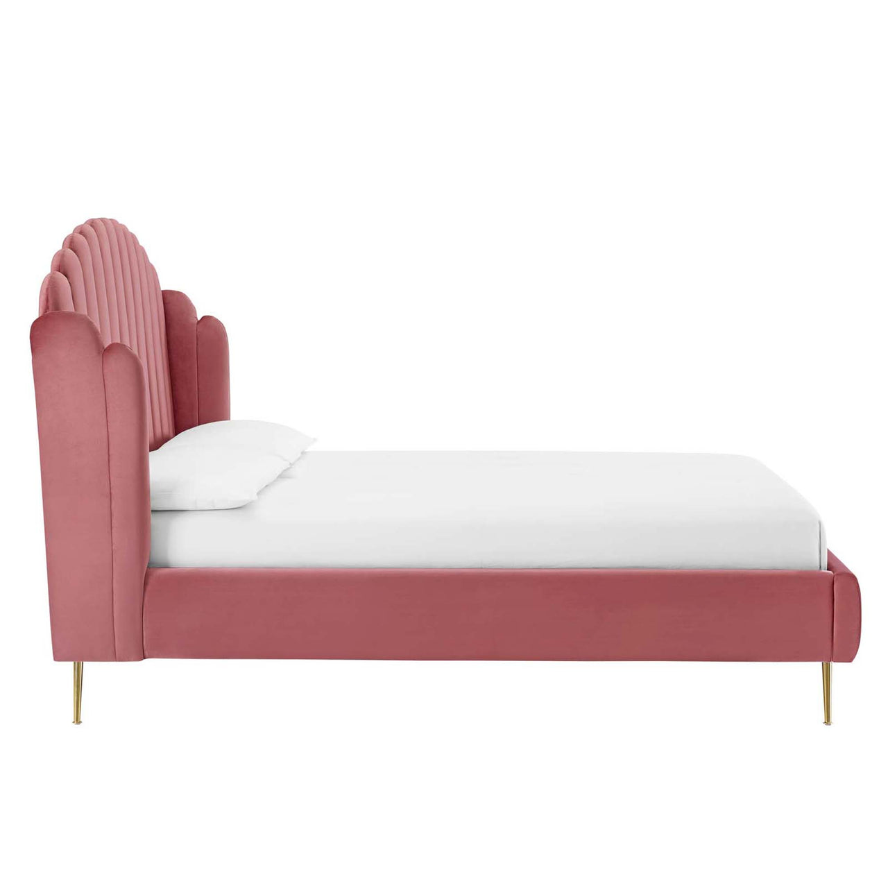 Peacock Upholstered Velvet Bed, Dusty Rose