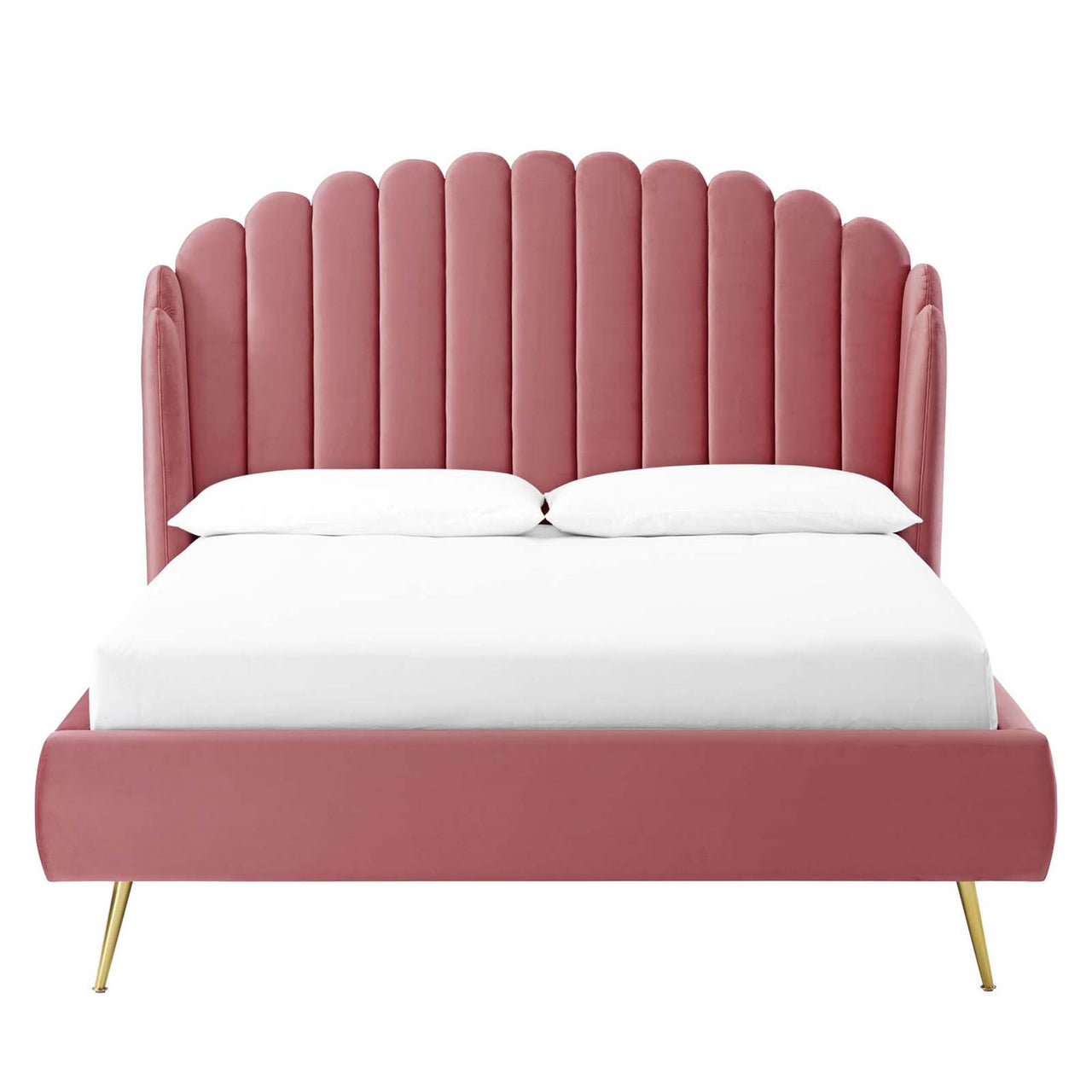 Peacock Upholstered Velvet Bed, Dusty Rose