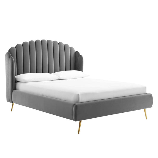 Peacock Upholstered Velvet Bed, Gray