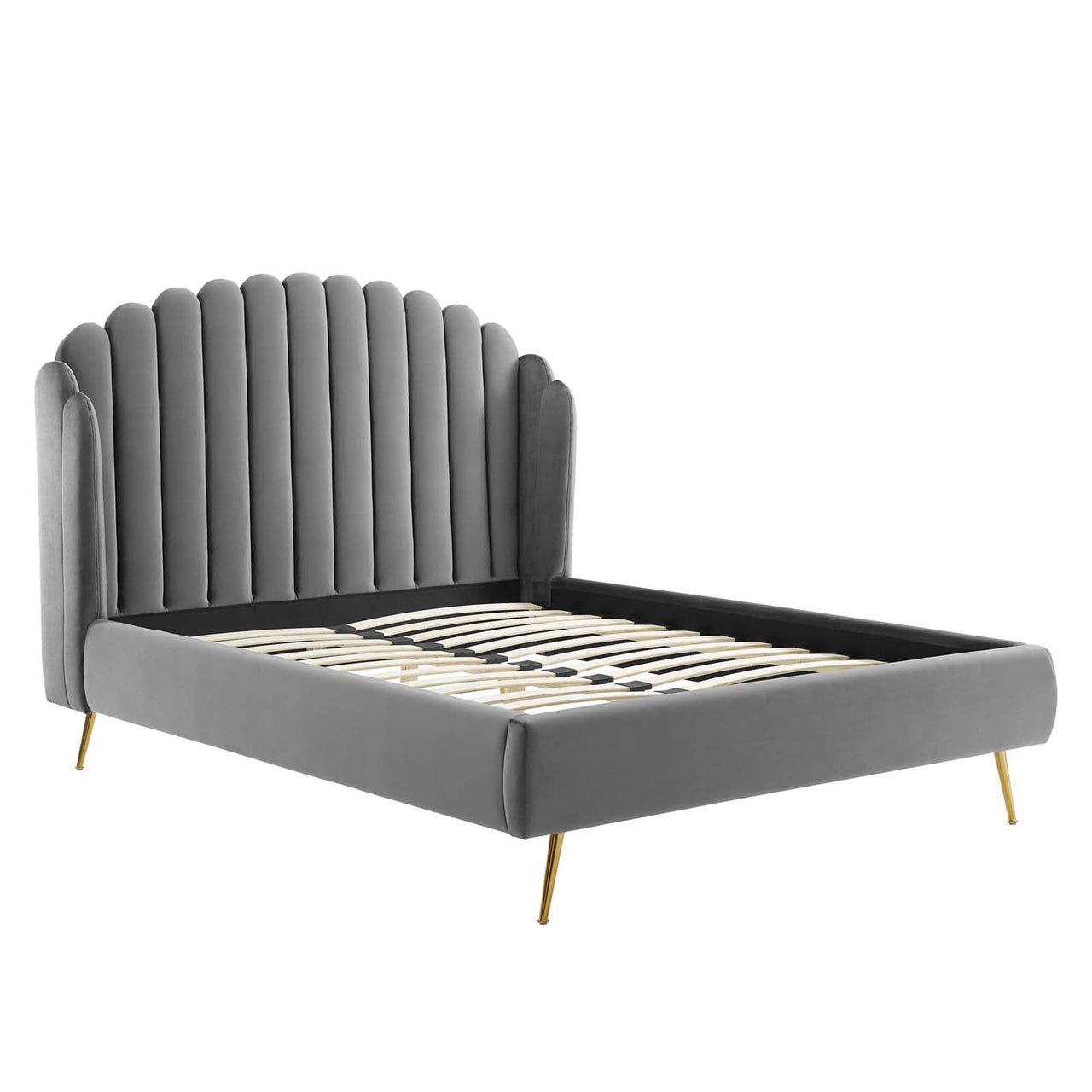 Peacock Upholstered Velvet Bed, Gray