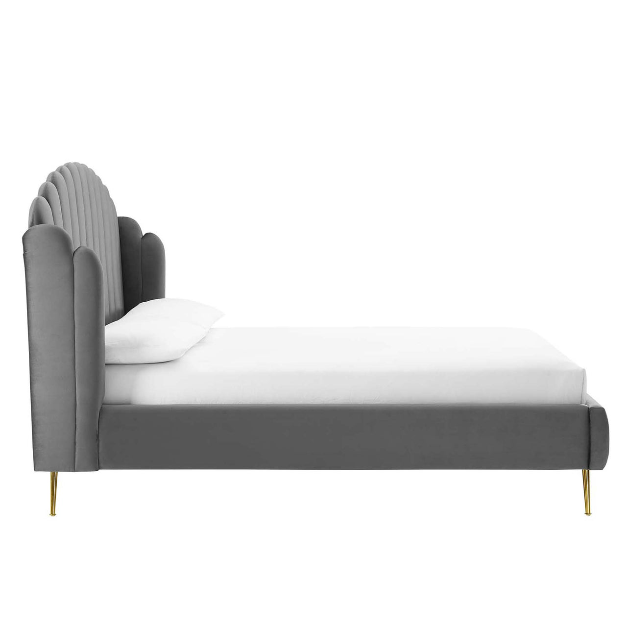 Peacock Upholstered Velvet Bed, Gray