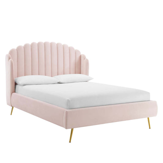 Peacock Upholstered Velvet Bed, Pink