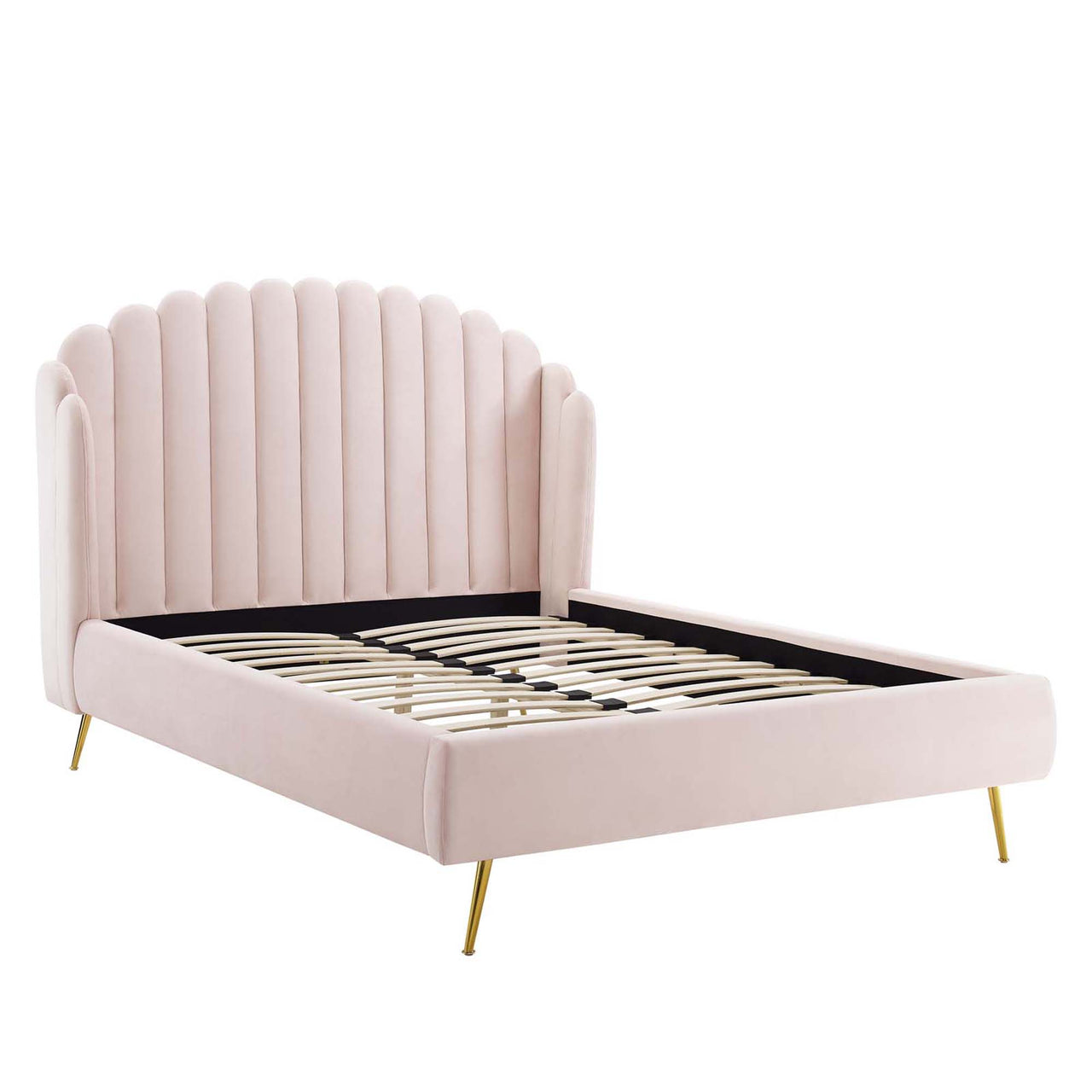 Peacock Upholstered Velvet Bed, Pink