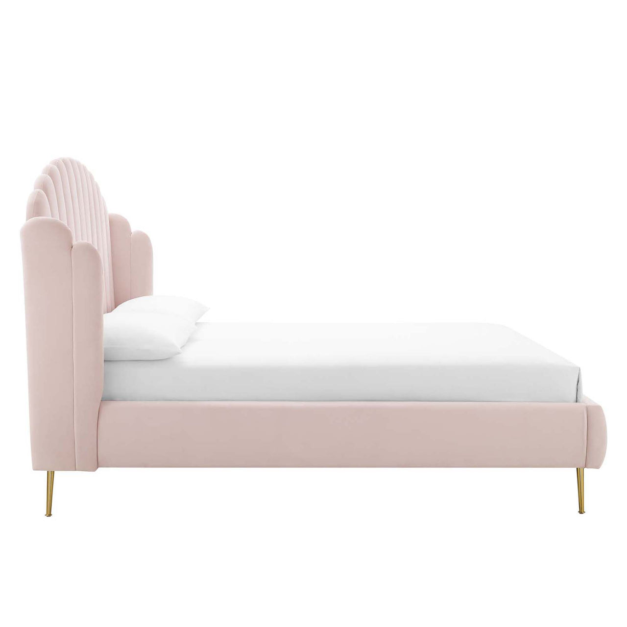 Peacock Upholstered Velvet Bed, Pink
