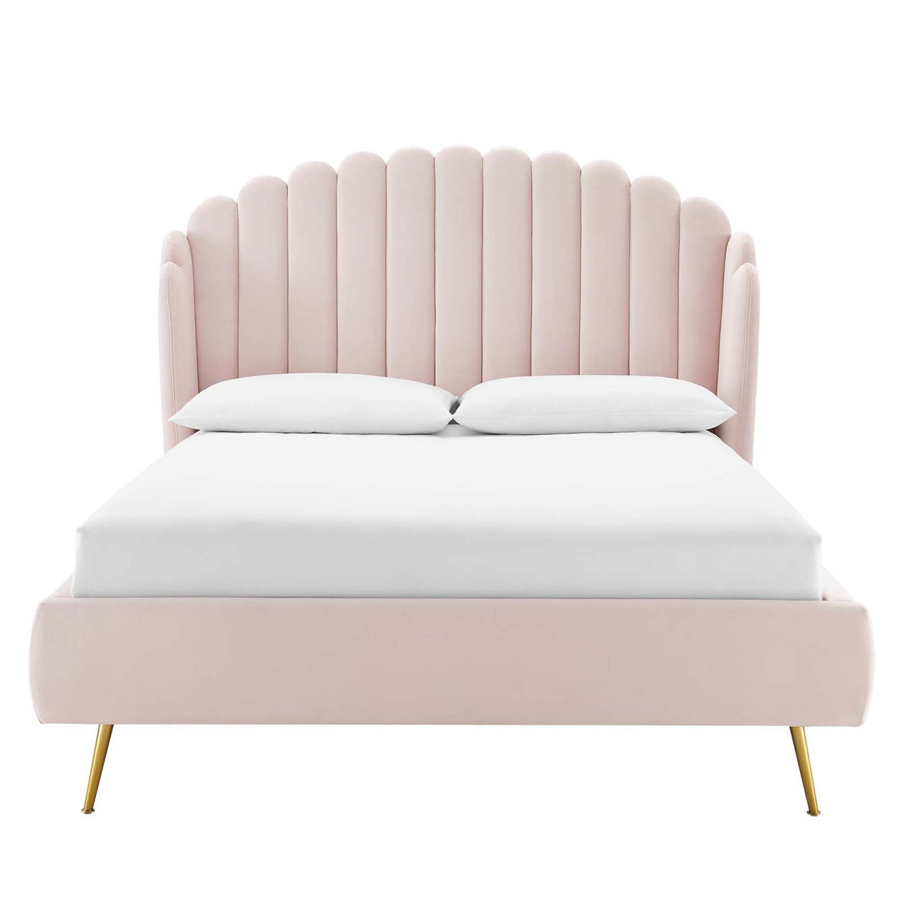 Peacock Upholstered Velvet Bed, Pink