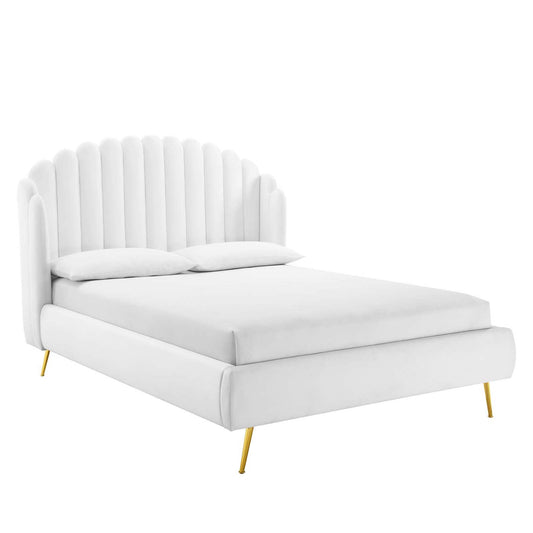 Peacock Upholstered Velvet Bed, White