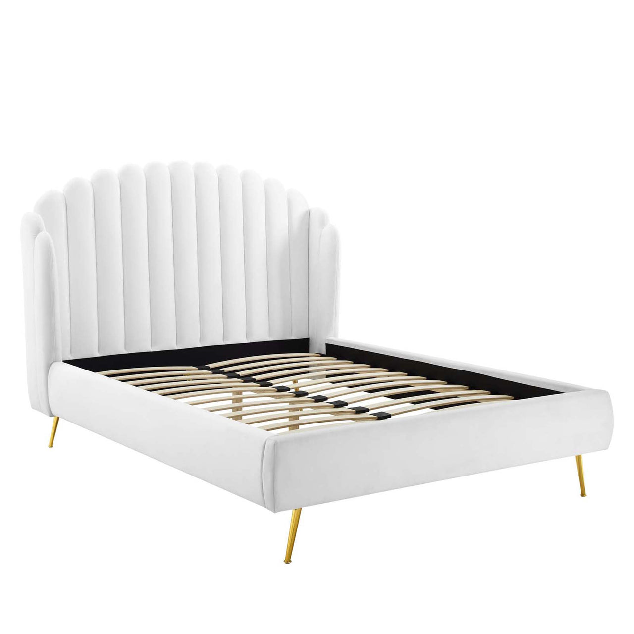 Peacock Upholstered Velvet Bed, White