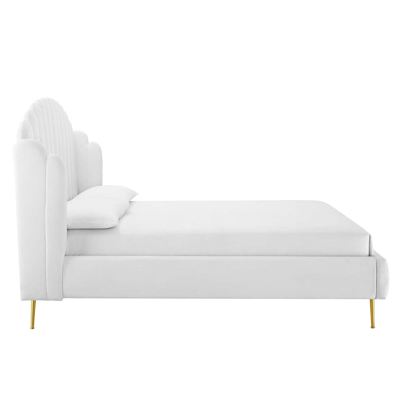 Peacock Upholstered Velvet Bed, White