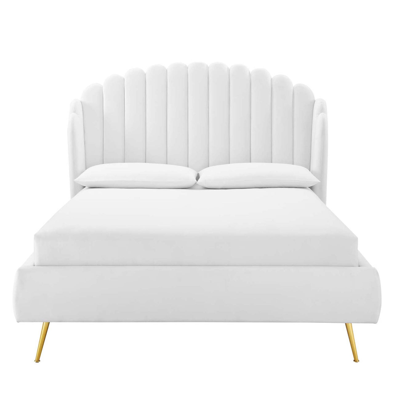 Peacock Upholstered Velvet Bed, White