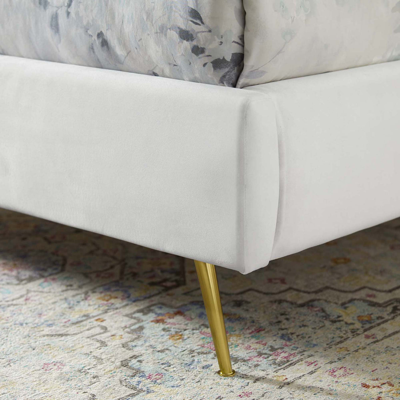 Peacock Upholstered Velvet Bed, White